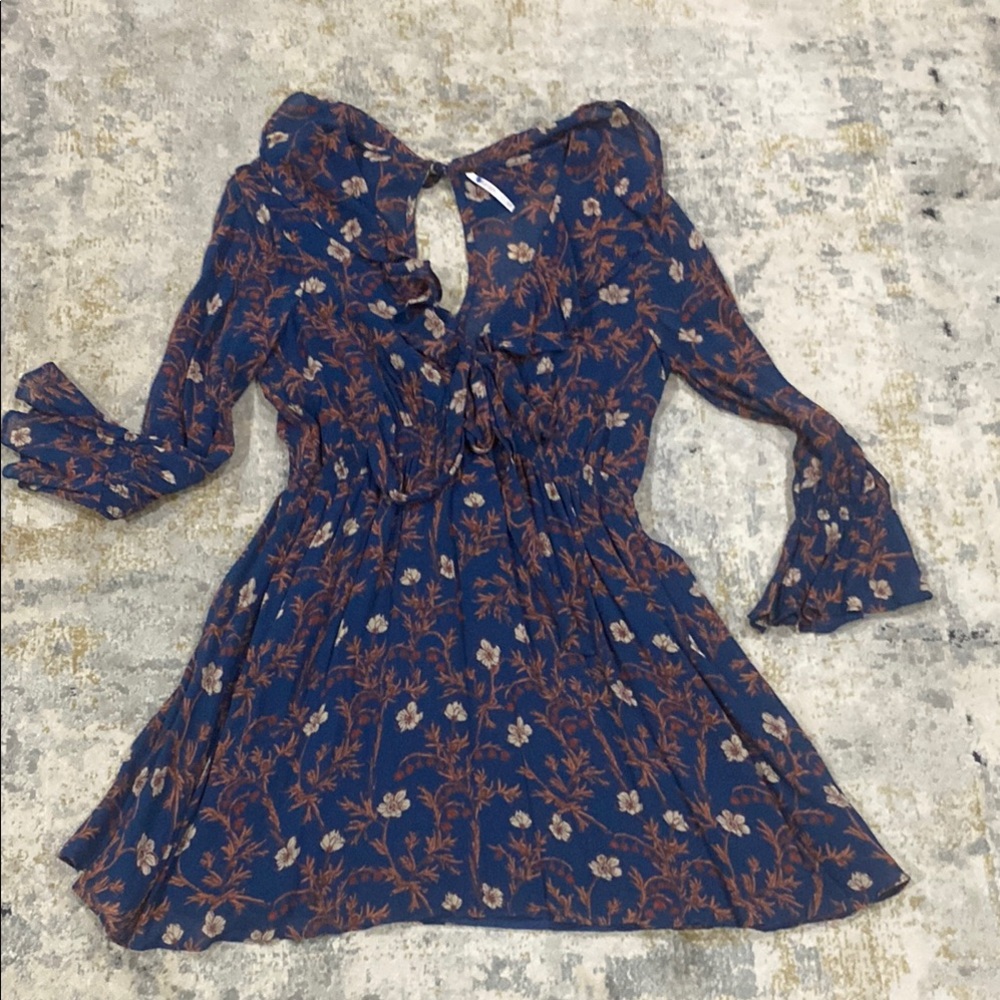 Free People Floral Blue and Brown Dress